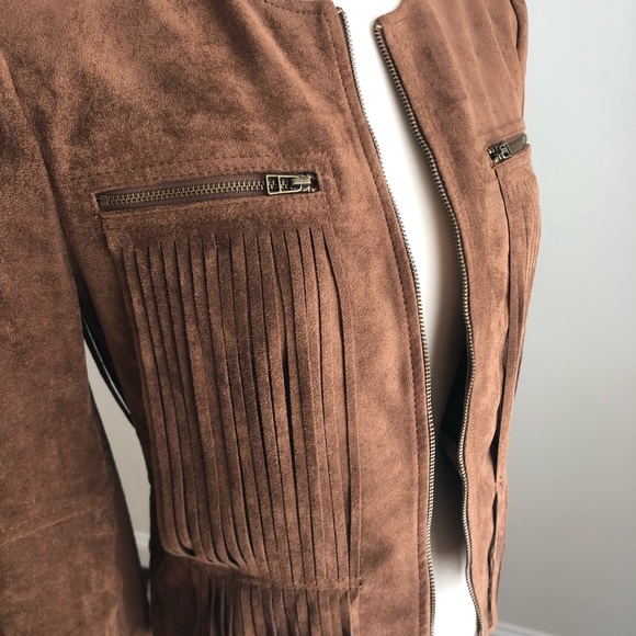 BCBG Boho Western Cowgirl Vintage Inspired Fringe Suede Brown Jacket Small - Picture 5 of 11